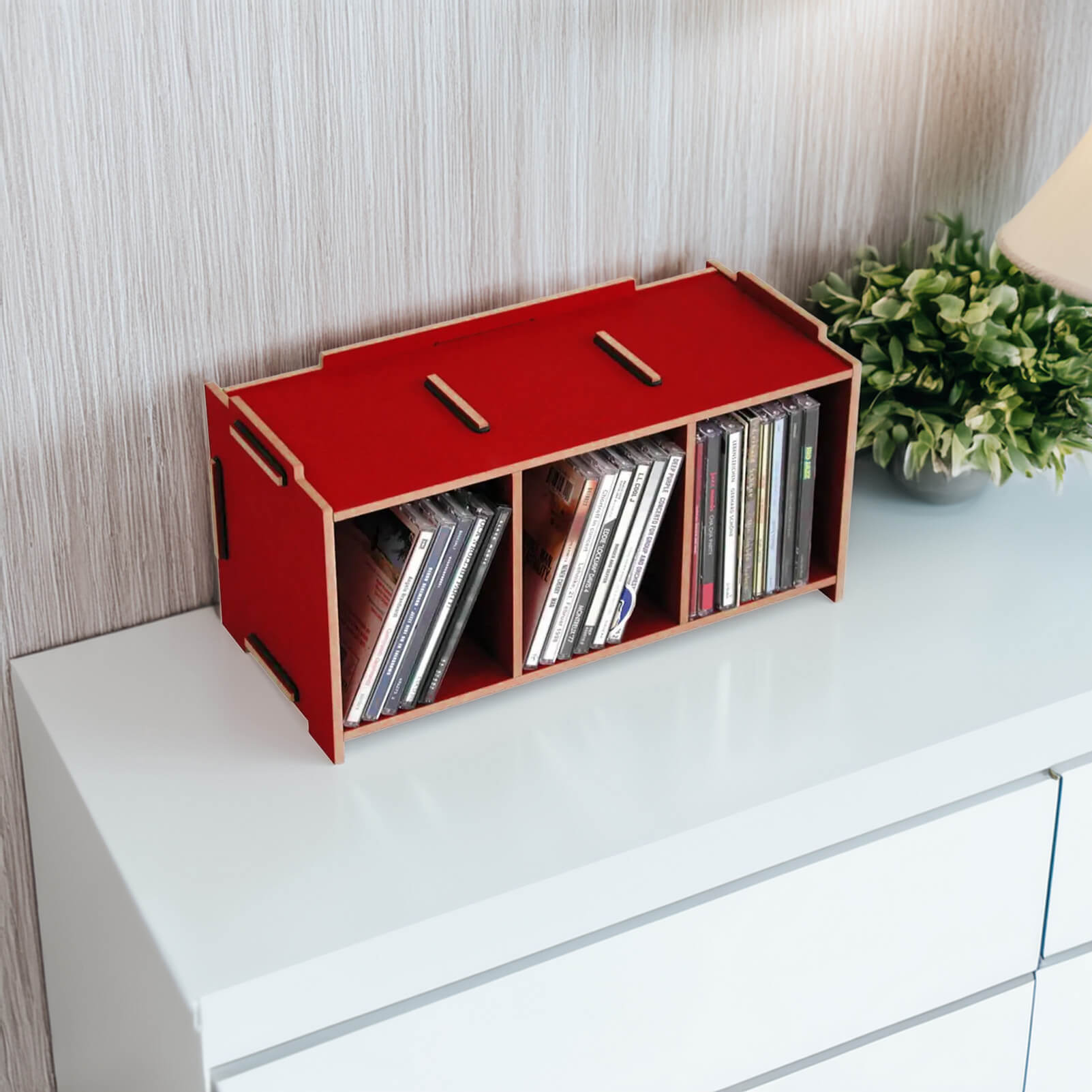 Werkhaus CD Aufbewahrungs-System aus Holz - Rot | dienadel.de